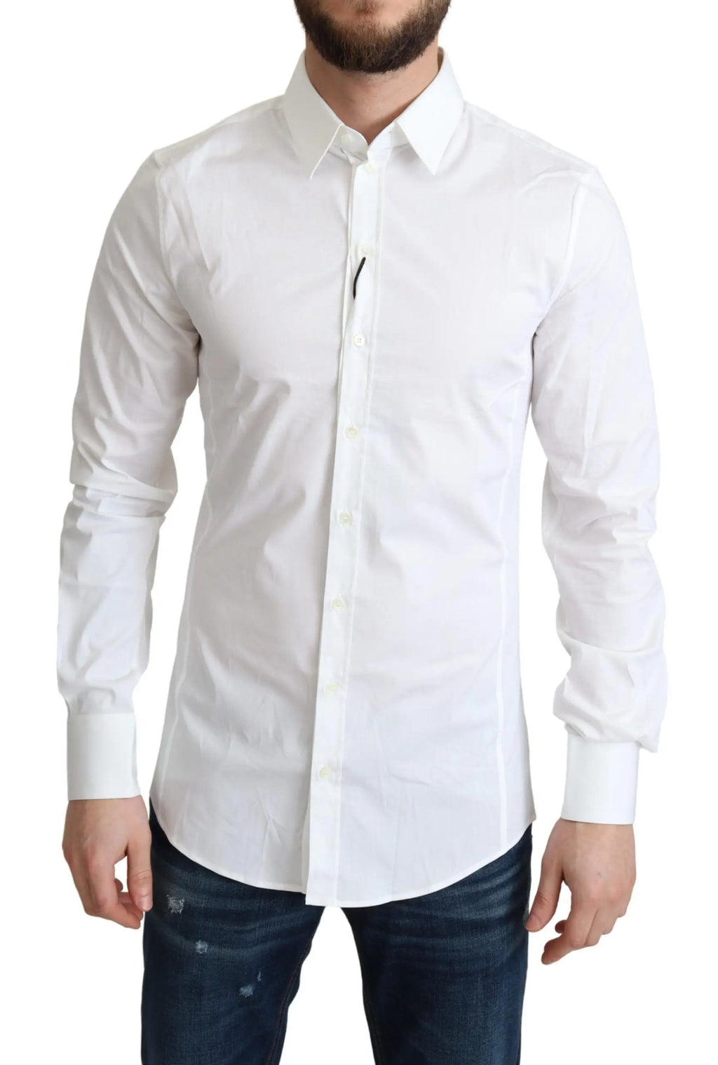Chemise blanche pour homme dolce & gabbana en coton stretch à manches longues col classique boutonné