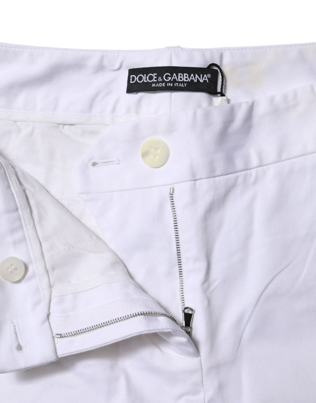 Pantalon blanc en coton dolce & gabbana avec étiquette et boutons assortis stretch taille moyenne