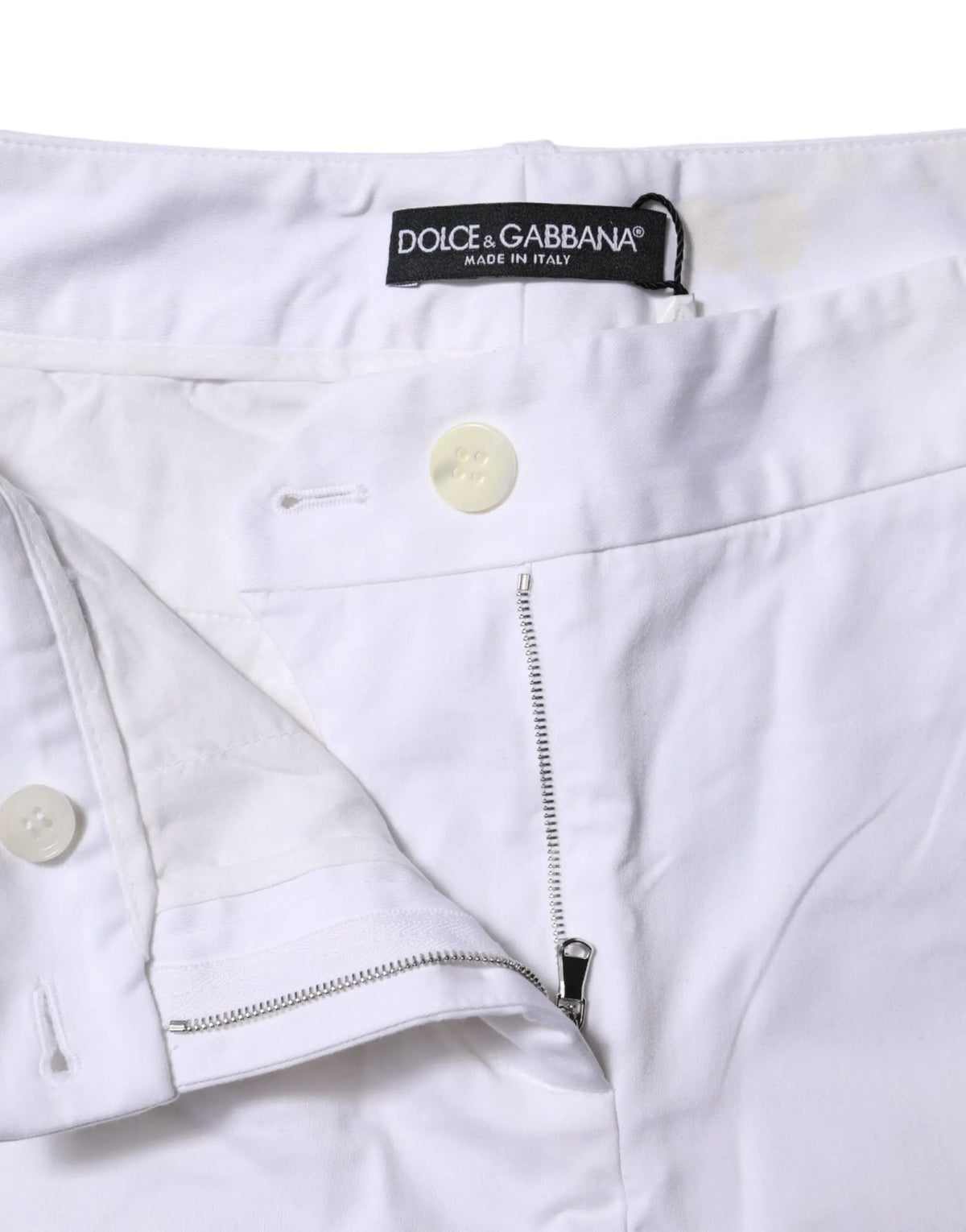 Pantalon blanc en coton dolce & gabbana avec étiquette et boutons assortis stretch taille moyenne