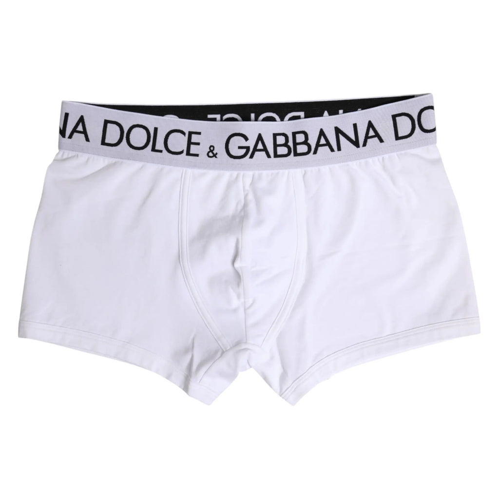 Dolce & gabbana boxer en coton blanc stretch avec ceinture élastique noire et blanche à logo contrasté
