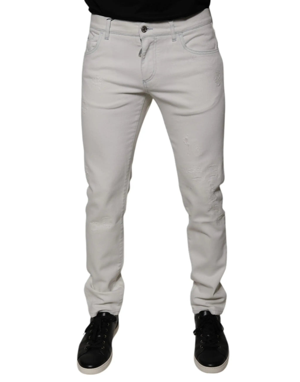 Jean slim fit gris clair en denim stretch coton dolce & gabbana avec cinq poches classiques et délavage subtil