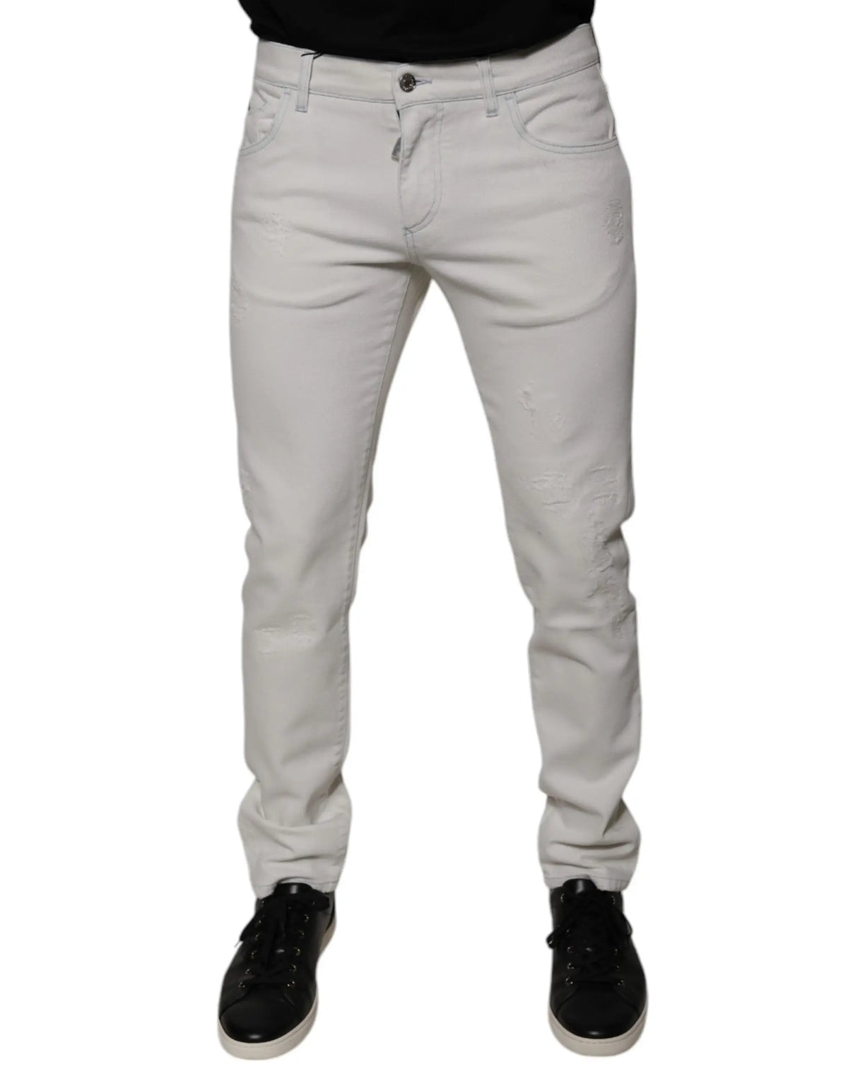 Jean slim fit gris clair en denim stretch coton dolce & gabbana avec cinq poches classiques et délavage subtil