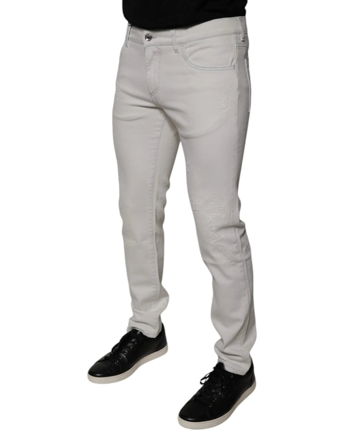 Jean slim blanc en coton extensible pour homme dolce & gabbana avec cinq poches classique gris clair