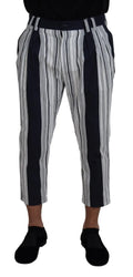 Pantalon court dolce gabbana en coton blanc à rayures noires verticales avec plis et ceinture foncée