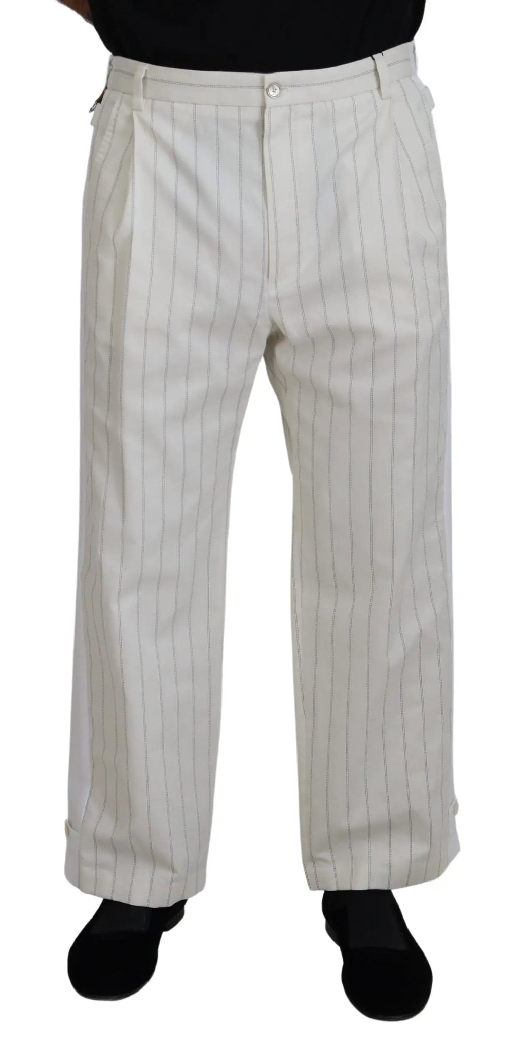 Pantalon formel dolce & gabbana en coton blanc à rayures avec coupe droite classique