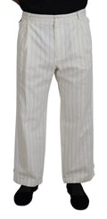 Pantalon formel dolce & gabbana en coton blanc à rayures avec coupe droite classique