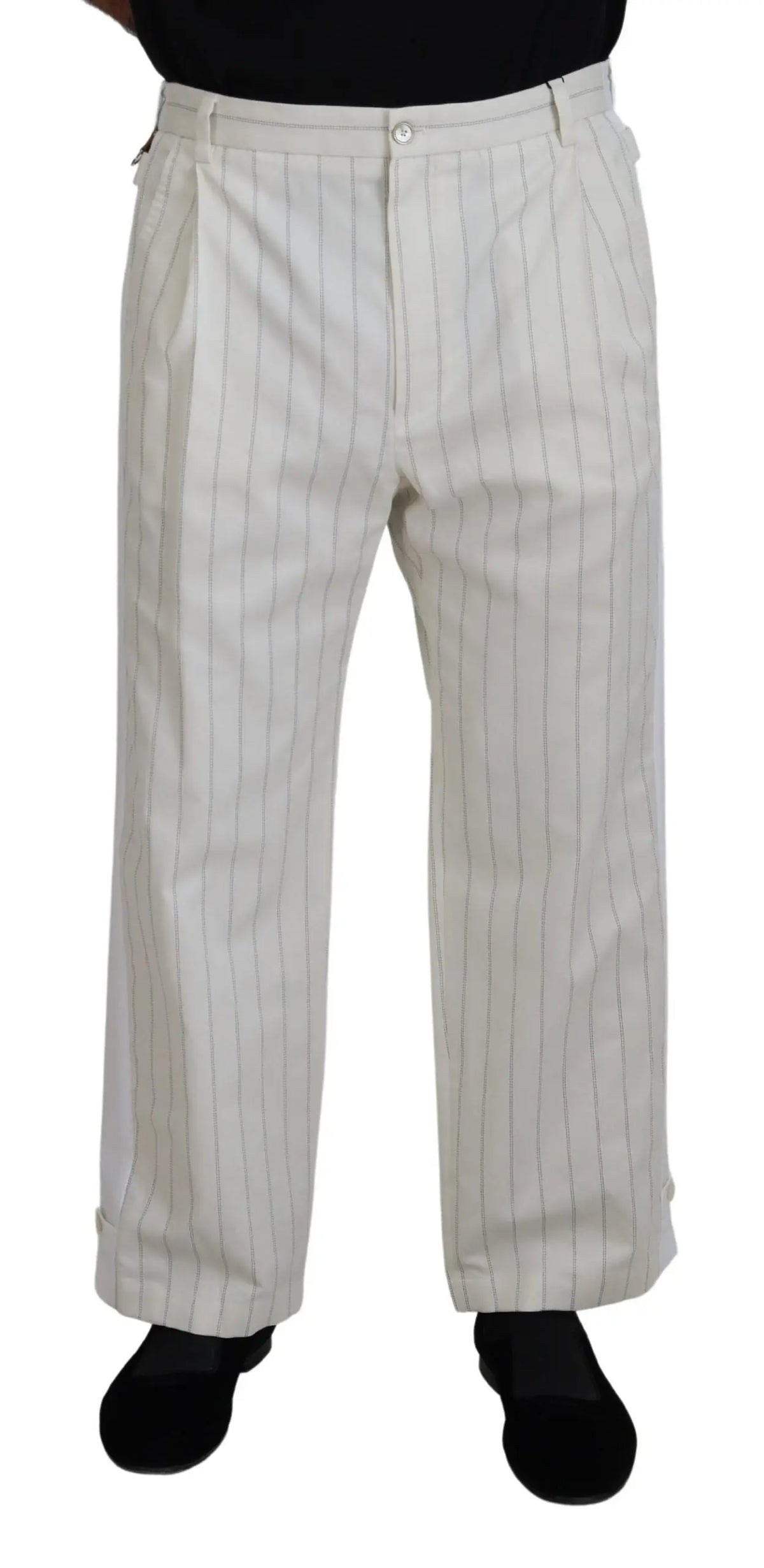 Pantalon formel dolce & gabbana en coton blanc à rayures avec coupe droite classique