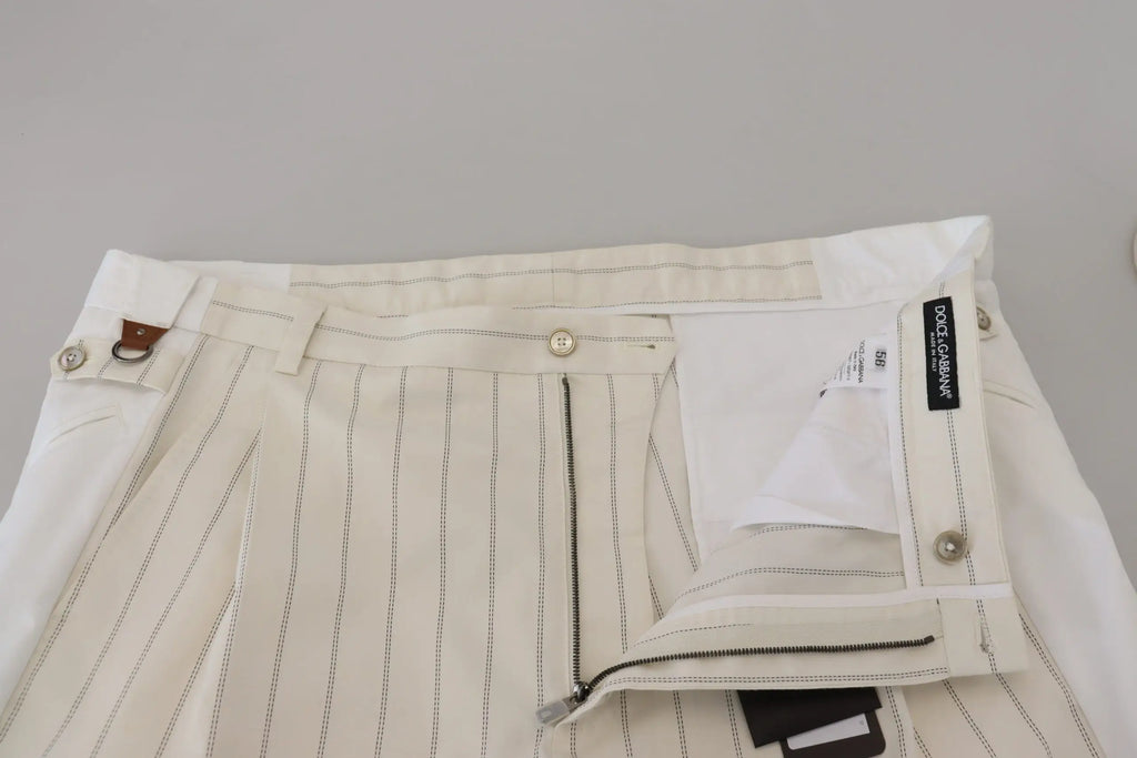 Pantalon formel en coton blanc à rayures de dolce & gabbana avec coupe ajustée et détails de couture subtils