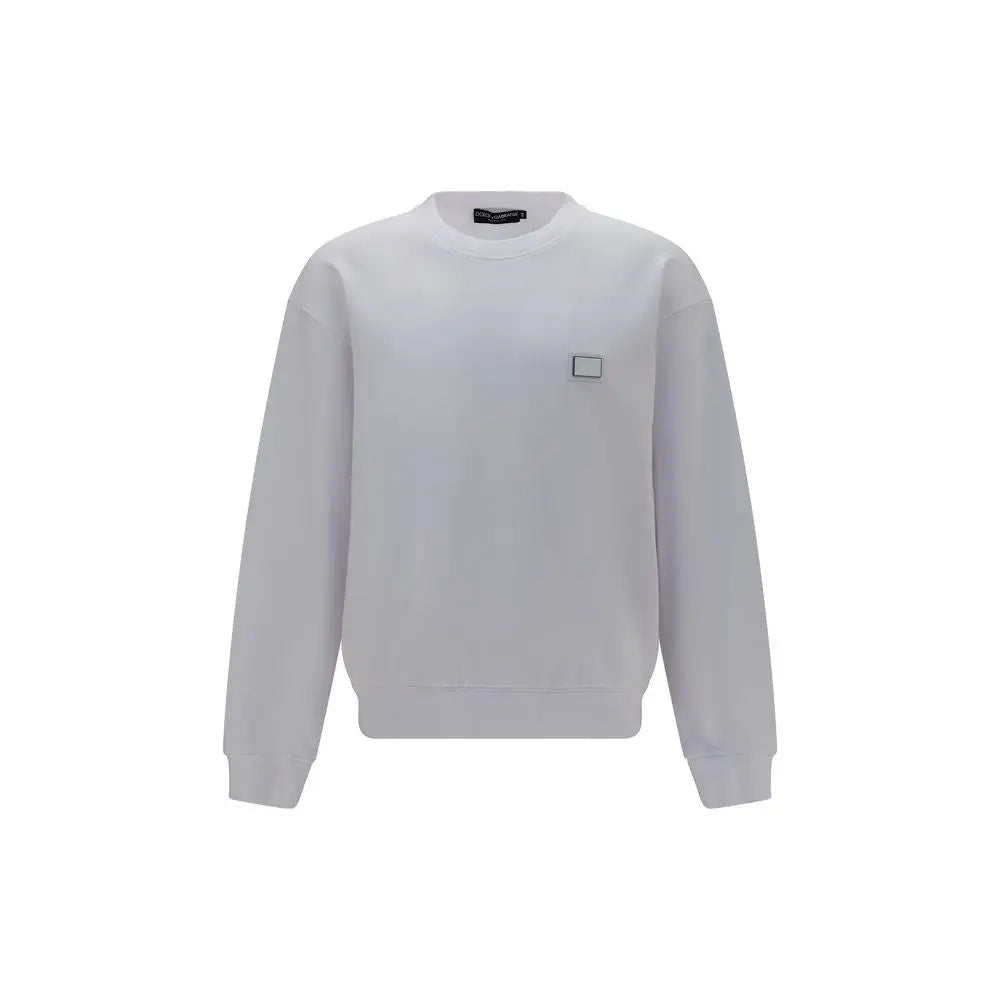 Dolce & gabbana sweat-shirt blanc en coton avec patch rectangulaire sur la poitrine en col rond