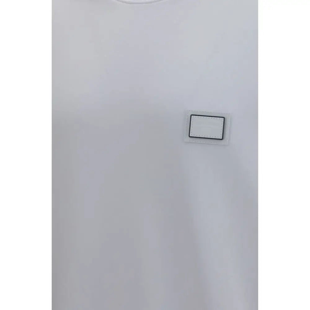 T-shirt blanc dolce & gabbana en coton avec patch rectangulaire minimaliste et surpiqûres noires sur la poitrine