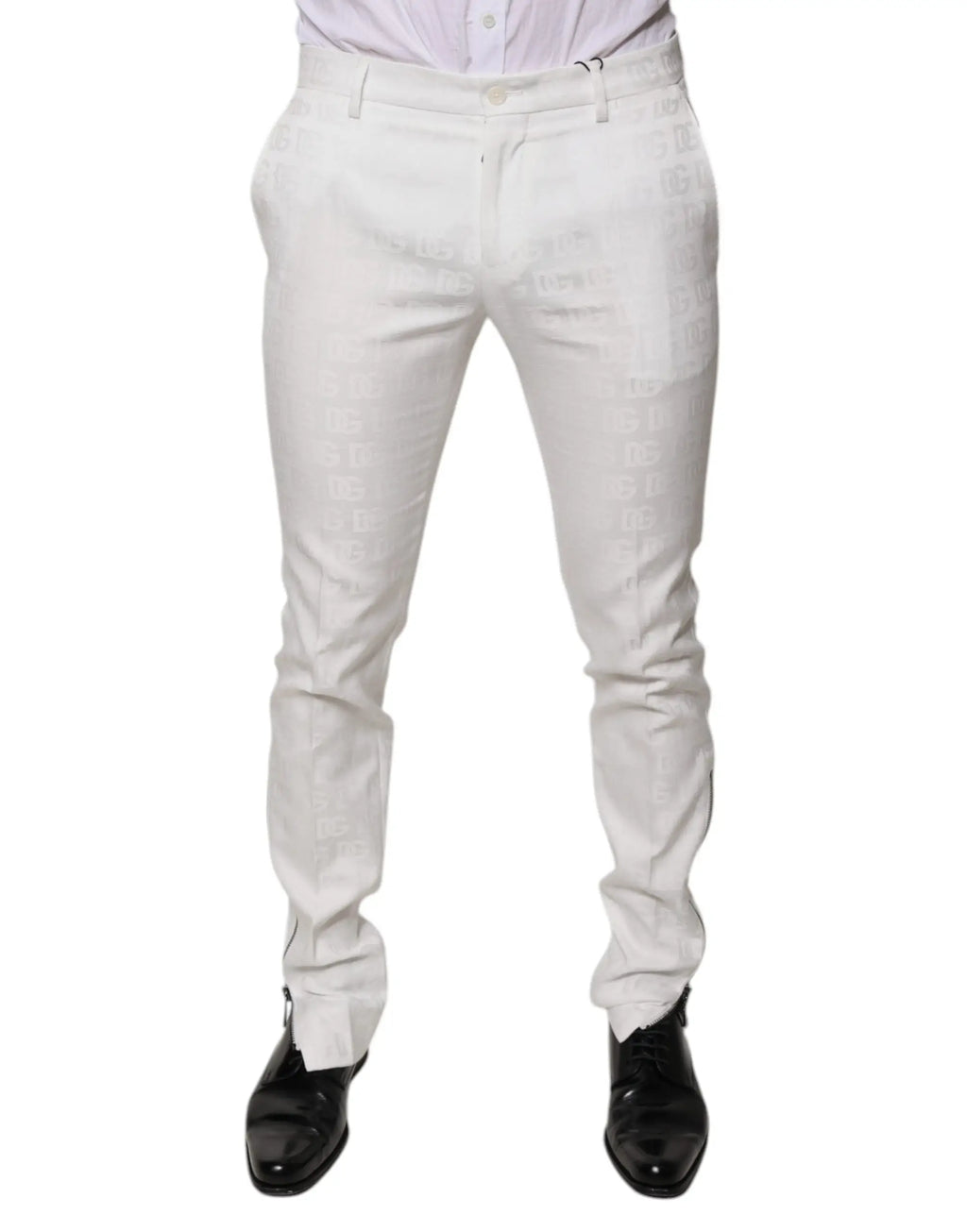 Pantalon de costume blanc en coton dolce gabbana ajusté avec motif texturé subtil