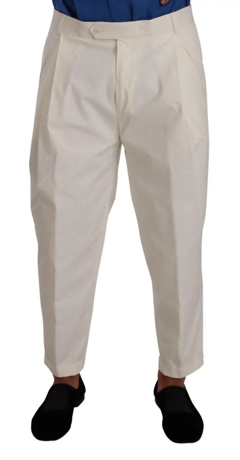 Pantalon habillé pour homme dolce & gabbana en coton blanc avec jambes effilées et fermeture par bouton modèle plissé