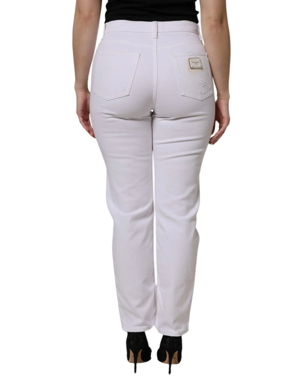 Jeans boyfriend en denim blanc en coton dolce & gabbana avec coupe droite et coutures discrètes