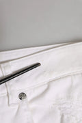 Dolce & gabbana jean boyfriend blanc en coton avec bouton argenté et coutures noires en denim tattered