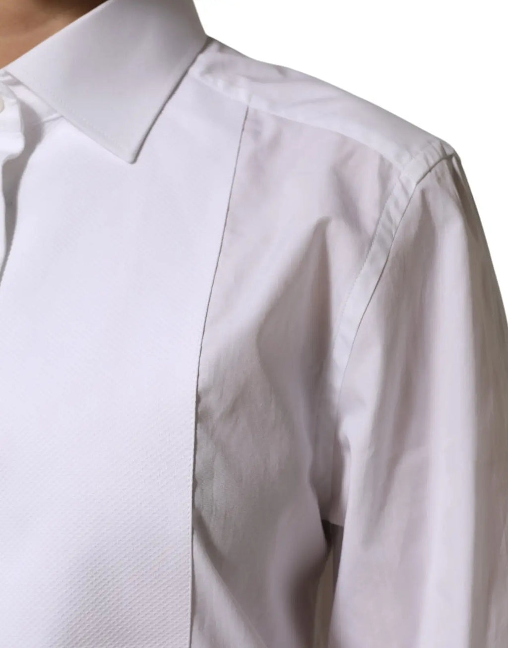 Chemise de soirée blanche en coton dolce & gabbana avec col rigide et texture subtile manches longues
