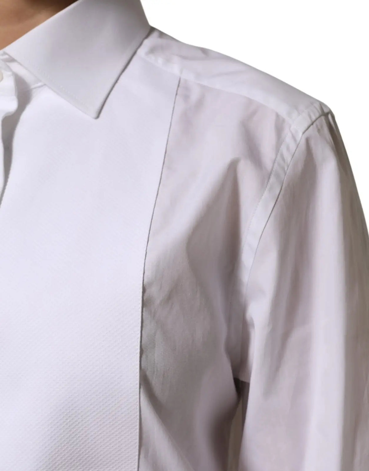 Chemise de soirée blanche en coton dolce & gabbana avec col rigide et texture subtile manches longues