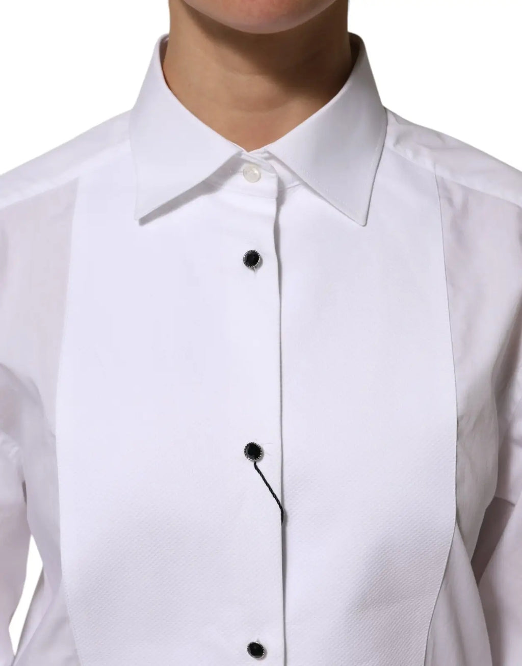 Chemise blanche dolce et gabbana en coton avec col rigide et boutons noirs pour tenue élégante manches longues