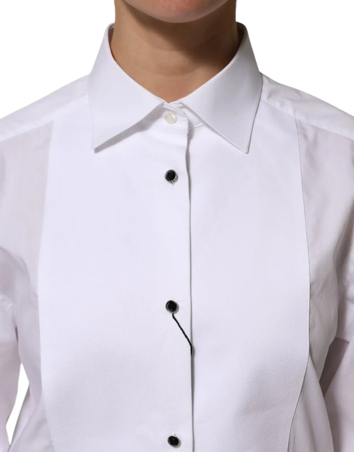Chemise blanche dolce et gabbana en coton avec col rigide et boutons noirs pour tenue élégante manches longues