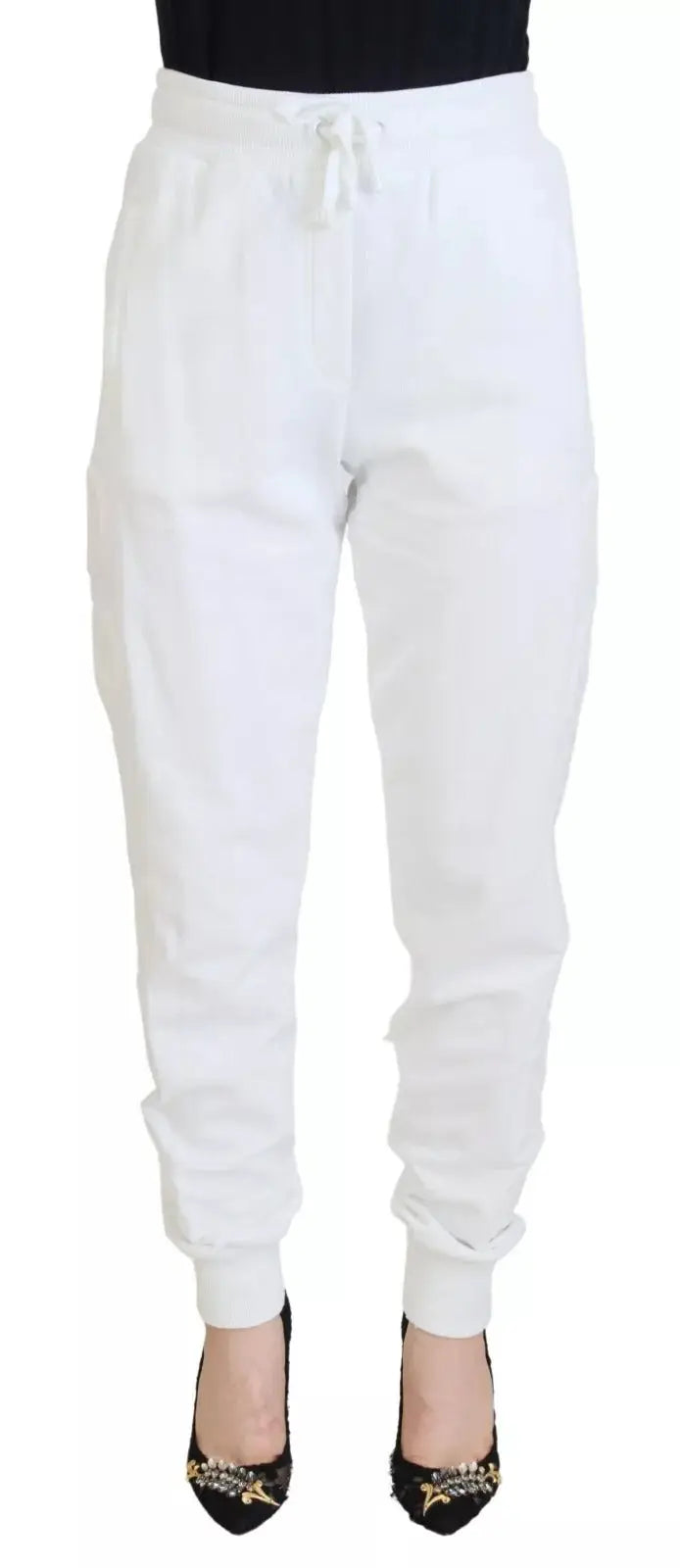 Pantalon de jogging blanc en coton dolce & gabbana pour femme avec taille élastique et cordon de serrage