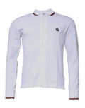 Dolce & Gabbana sweatshirt blanc homme avec zip intégral, logo couronne brodé noir et détails rouge et bleu marine