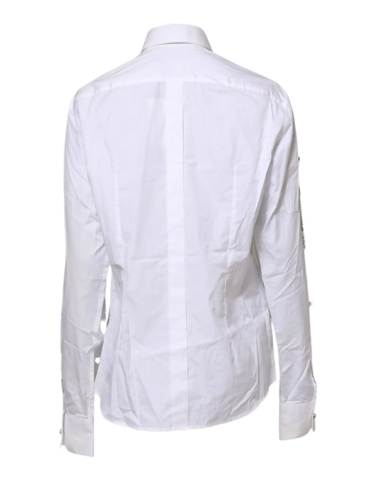 Dolce & gabbana chemise blanche à manches longues avec col classique et détails verticaux subtils en cristal