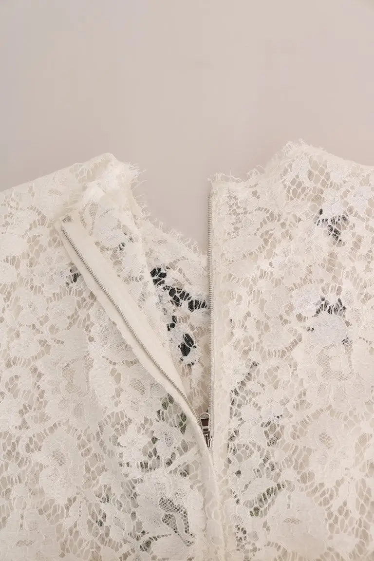 Blouse en dentelle blanche dolce & gabbana ornée de cristaux avec fermeture éclair centrale