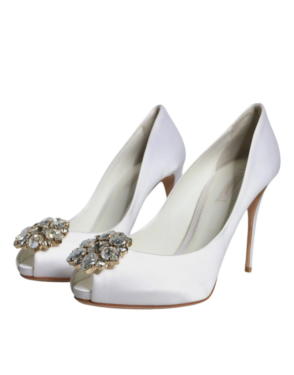 Dolce & gabbana escarpins blancs en satin avec ouverture sur les orteils et fleurs en cristal scintillant