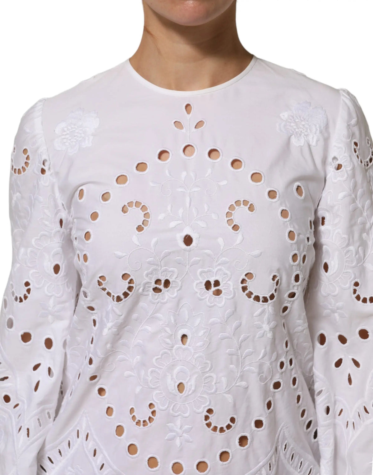 Robe mini droite dolce & gabbana blanche en coton avec broderies florales délicates et découpes circulaires