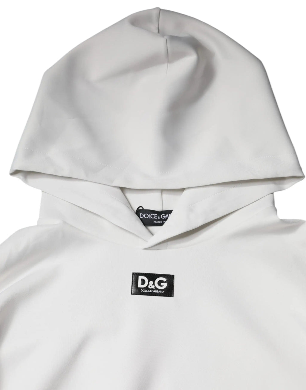 Dolce & gabbana sweat à capuche blanc pour homme avec logo d&g noir sur la poitrine et étiquette assortie au col