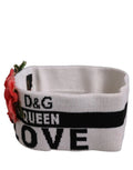 Dolce & Gabbana bandeau tricoté blanc d&g queen love avec applique fleurie rose taille unique