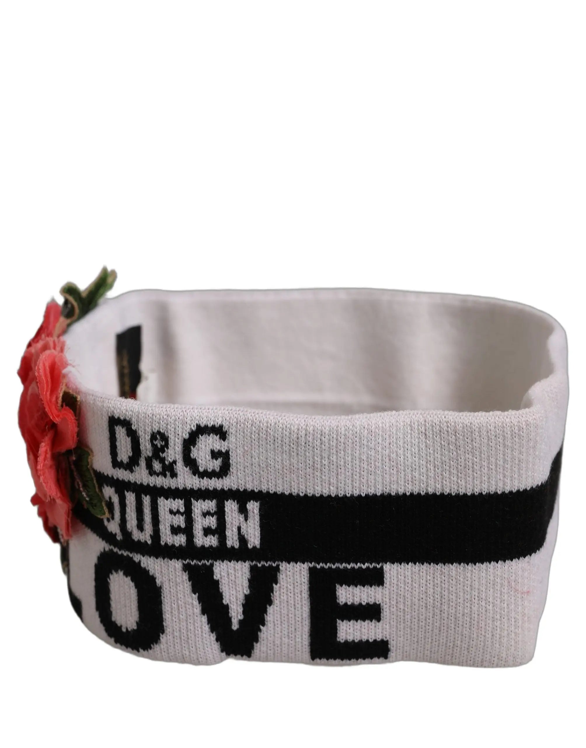 Dolce & Gabbana bandeau tricoté blanc d&g queen love avec applique fleurie rose taille unique