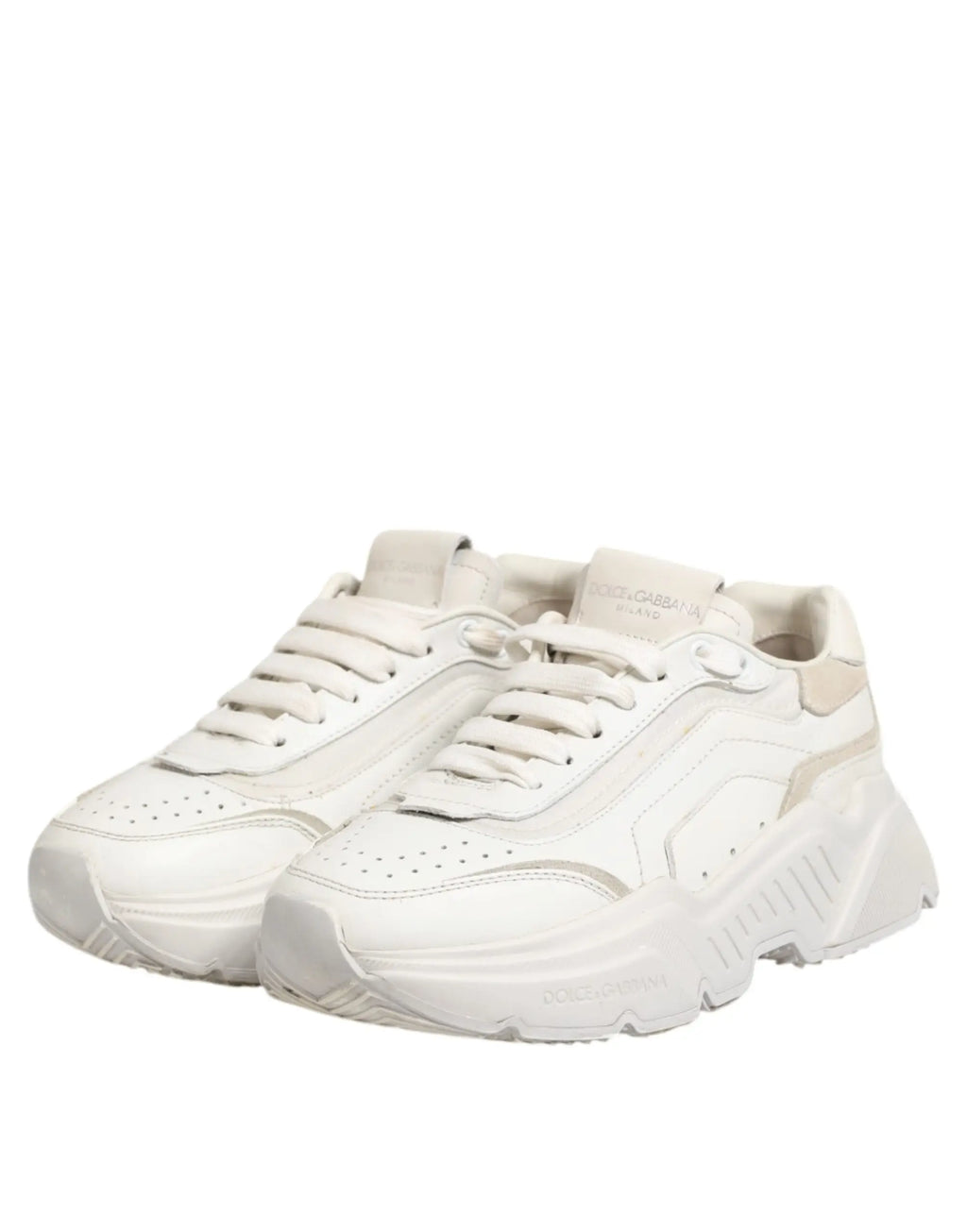 Chaussures dolce & gabbana daymaster en cuir de veau blanc à design minimaliste avec accents beige au talon