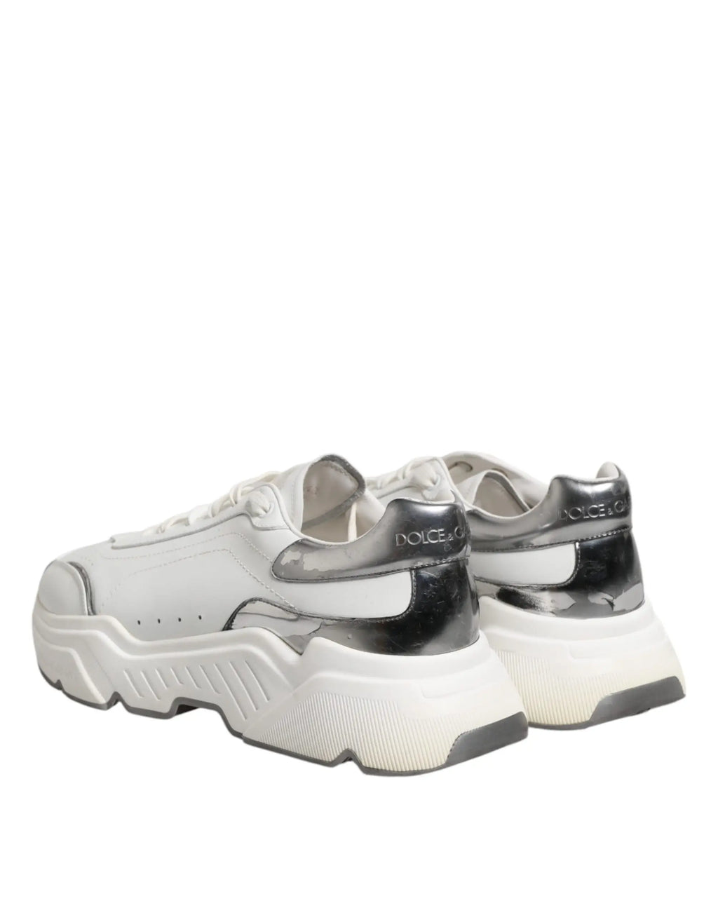 Dolce & gabbana white daymaster leather low top sneakers with white and metallic silver chunky textured rubber sole