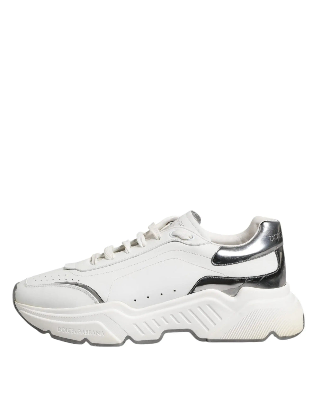 Dolce & gabbana white daymaster leather low top sneakers with white and silver chunky leather upper and textured rubber sole
