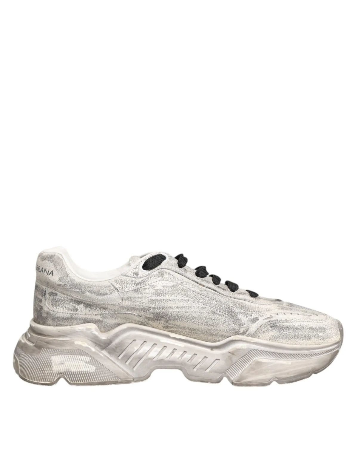 Baskets basses homme dolce et gabbana white daymaster en cuir argenté métallisé avec lacets noirs et dessus texturé usé