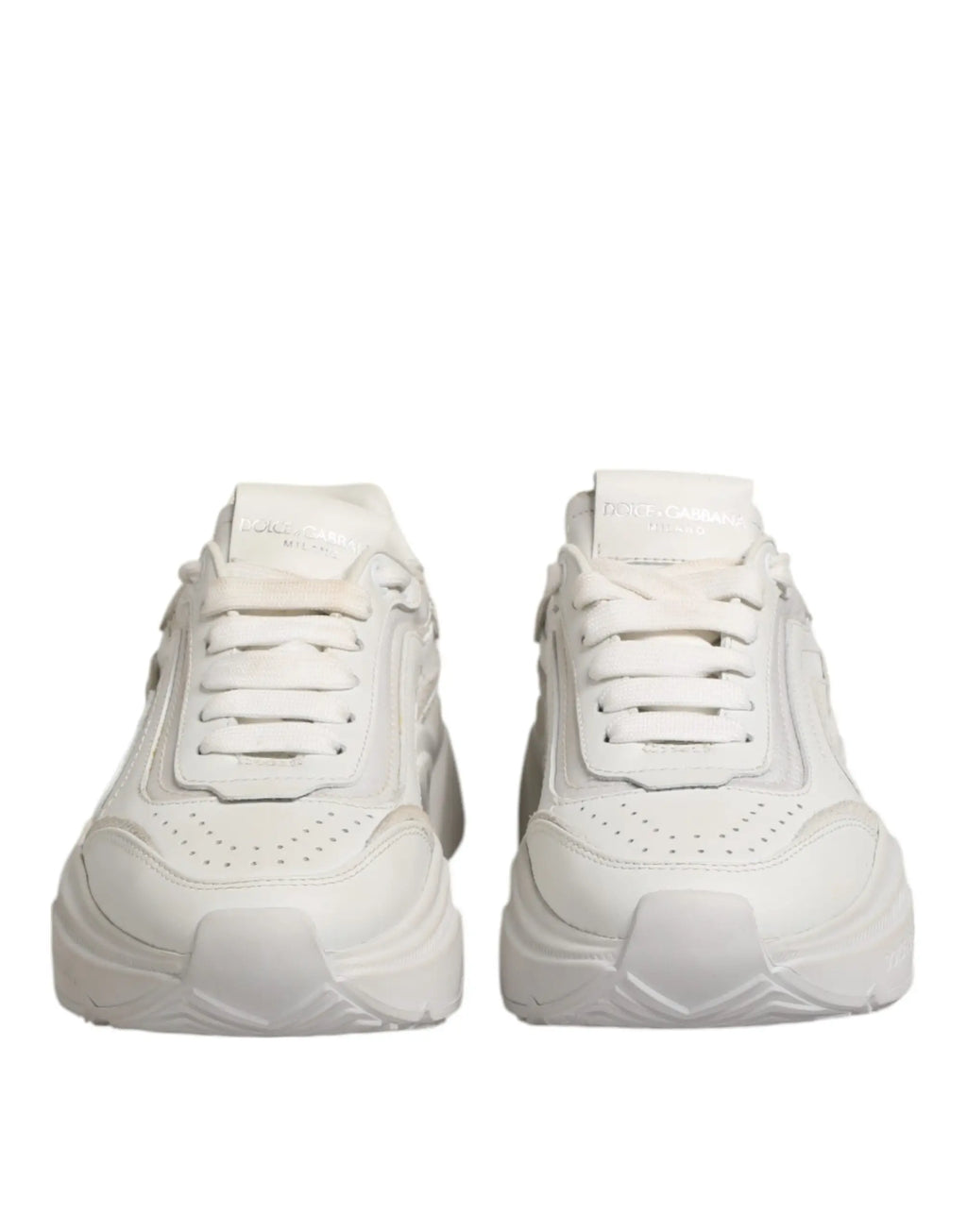 Baskets dolce gabbana white daymaster blanches avec semelle épaisse et dessus en cuir perforé