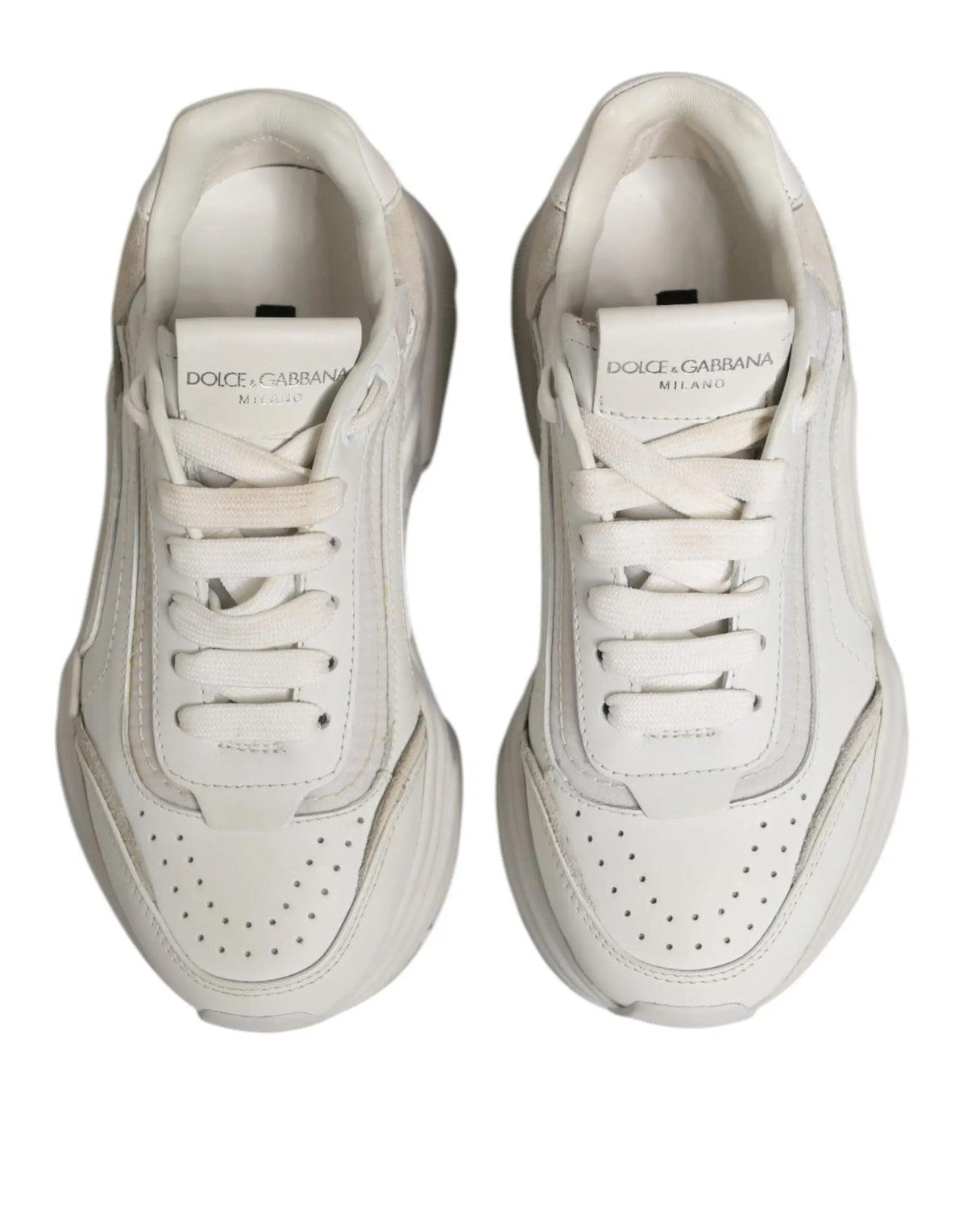 Baskets blanches dolce & gabbana daymaster en cuir avec détails perforés et semelle épaisse