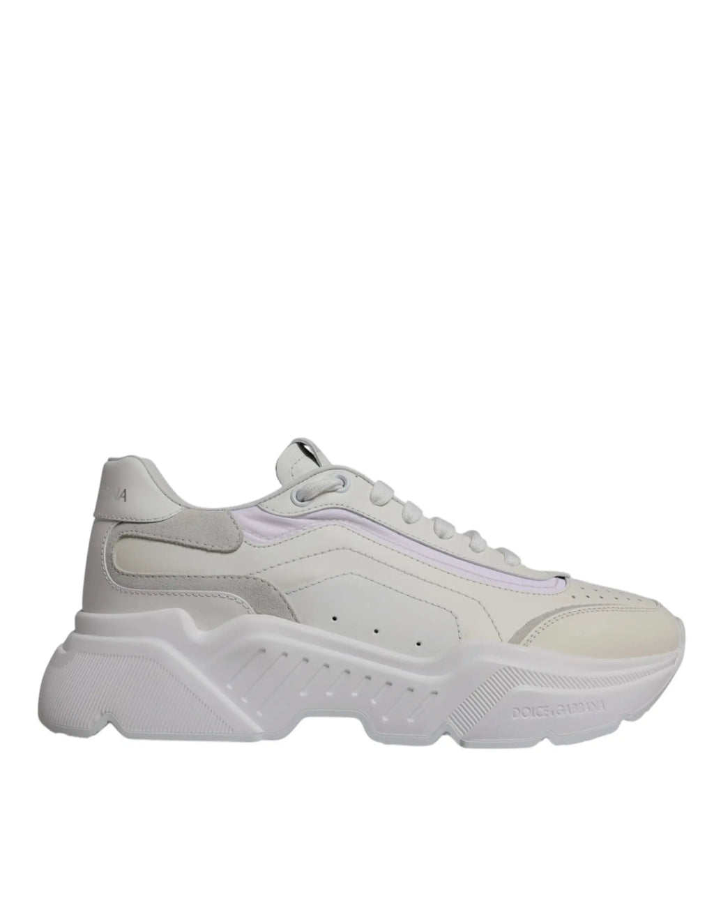Baskets basses dolce & gabbana daymaster blanches à semelle épaisse en cuir superposé gris clair et blanc cassé
