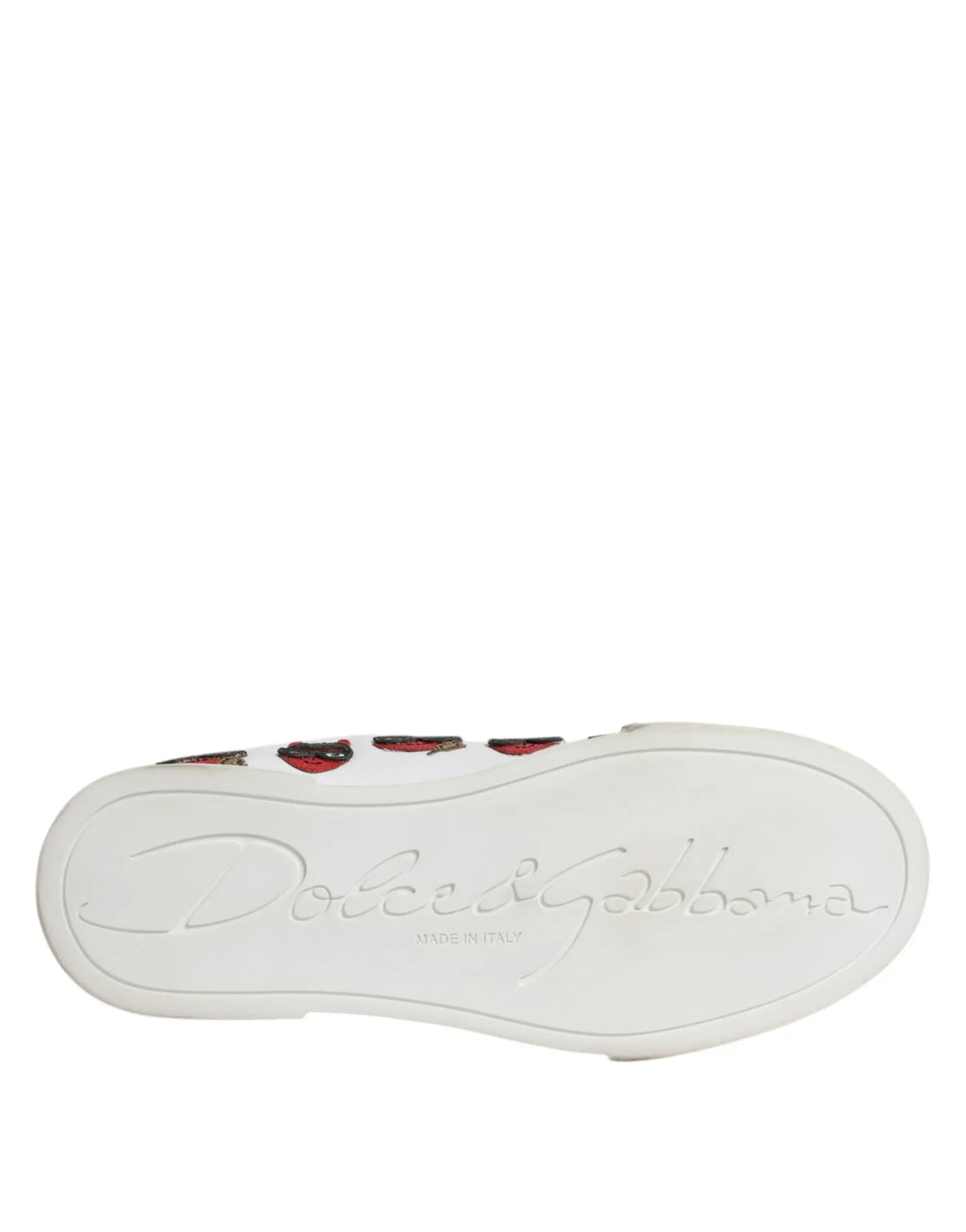 Baskets dolce & gabbana portofino blanches avec broderie de lèvres rouges et noires sur le côté