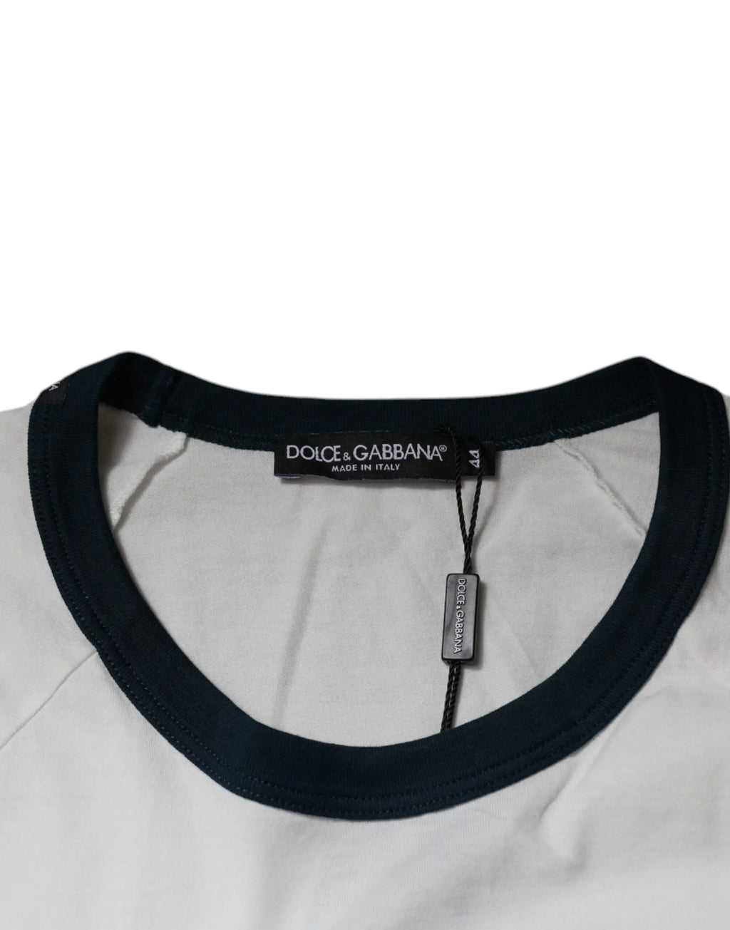 T-shirt blanc dolce & gabbana en coton avec col rond côtelé noir et logo dg crown imprimé
