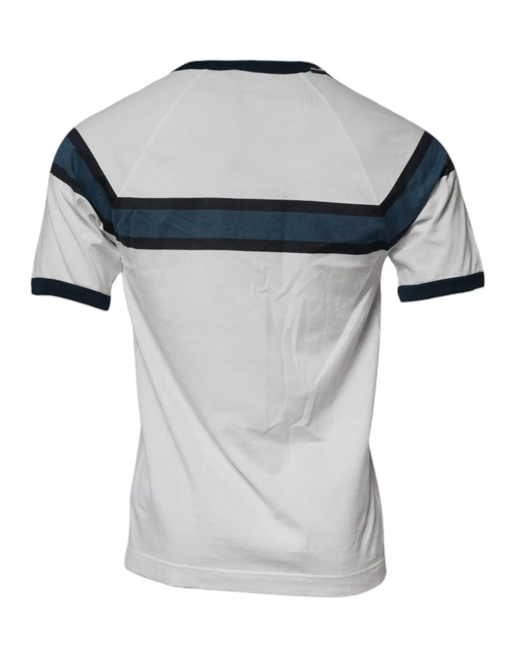 T-shirt blanc dolce gabbana dg crown en coton avec manches courtes et bandes bleu marine et noir au dos