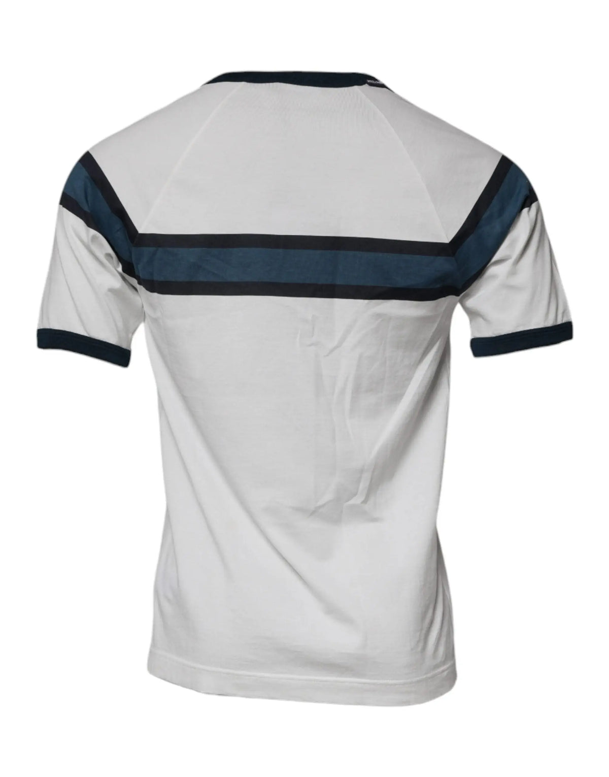 T-shirt blanc dolce gabbana dg crown en coton avec manches courtes et bandes bleu marine et noir au dos