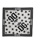 Dolce & gabbana foulard carré blanc 52x50,5 cm avec étoiles noires et logos dg en motif répétitif borduré