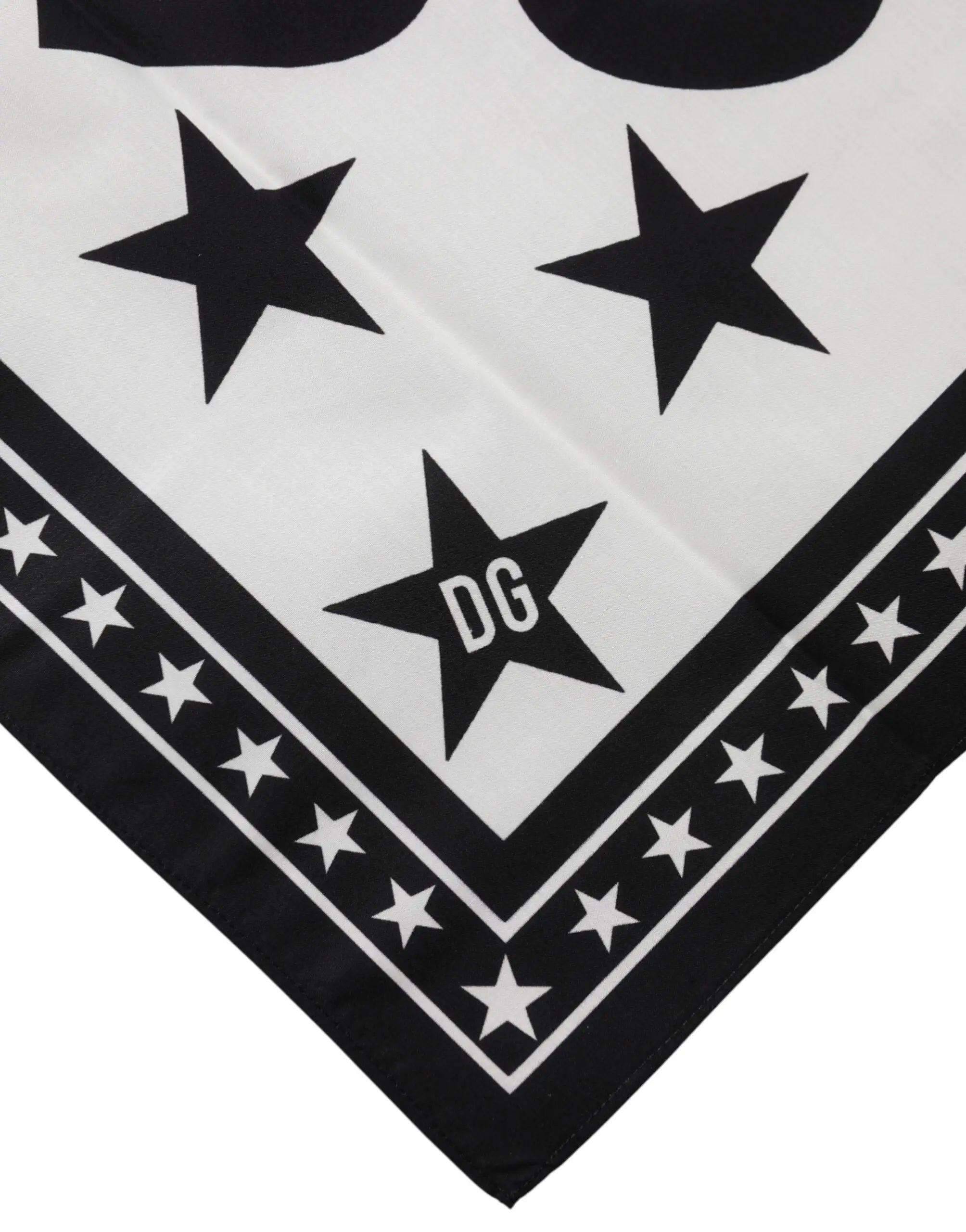 Bandana noir et blanc à étoiles avec logo dg central sur une étoile dolce gabbana foulard carré 52cm x 50,5cm