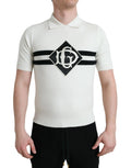 Chemise henley en maille crème à manches courtes dolce & gabbana avec rayures noires et logo central en losange