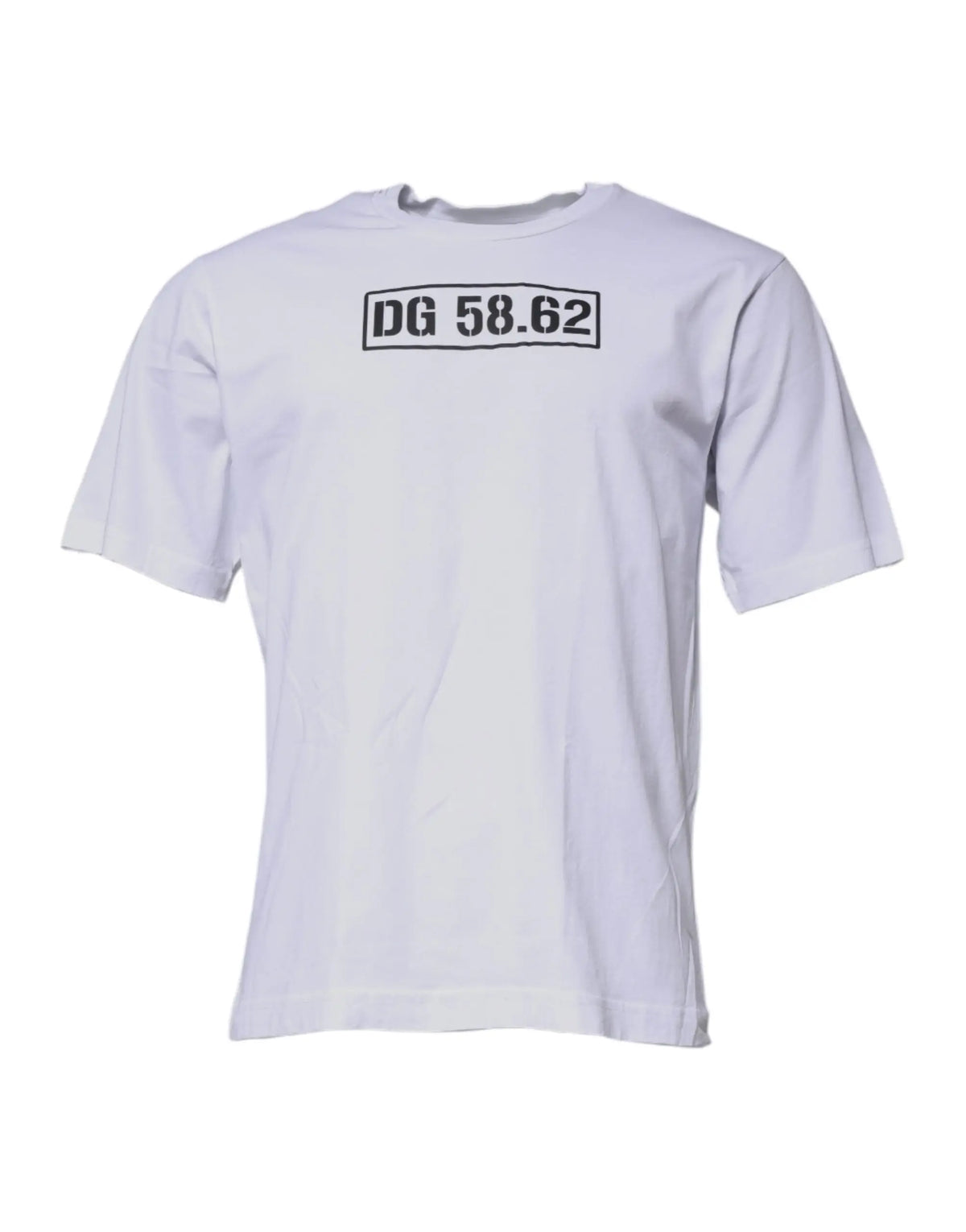 T-shirt blanc dolce gabbana en coton avec logo dg 58.62 noir imprimé dans un rectangle sur la poitrine