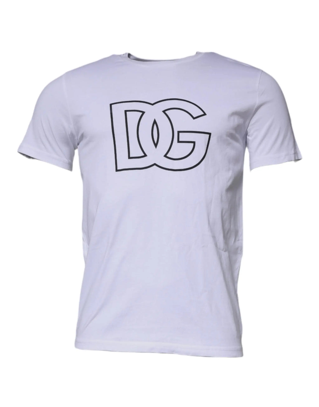 T-shirt blanc dolce & gabbana en coton avec logo dg noir contour épais sur la poitrine manches courtes