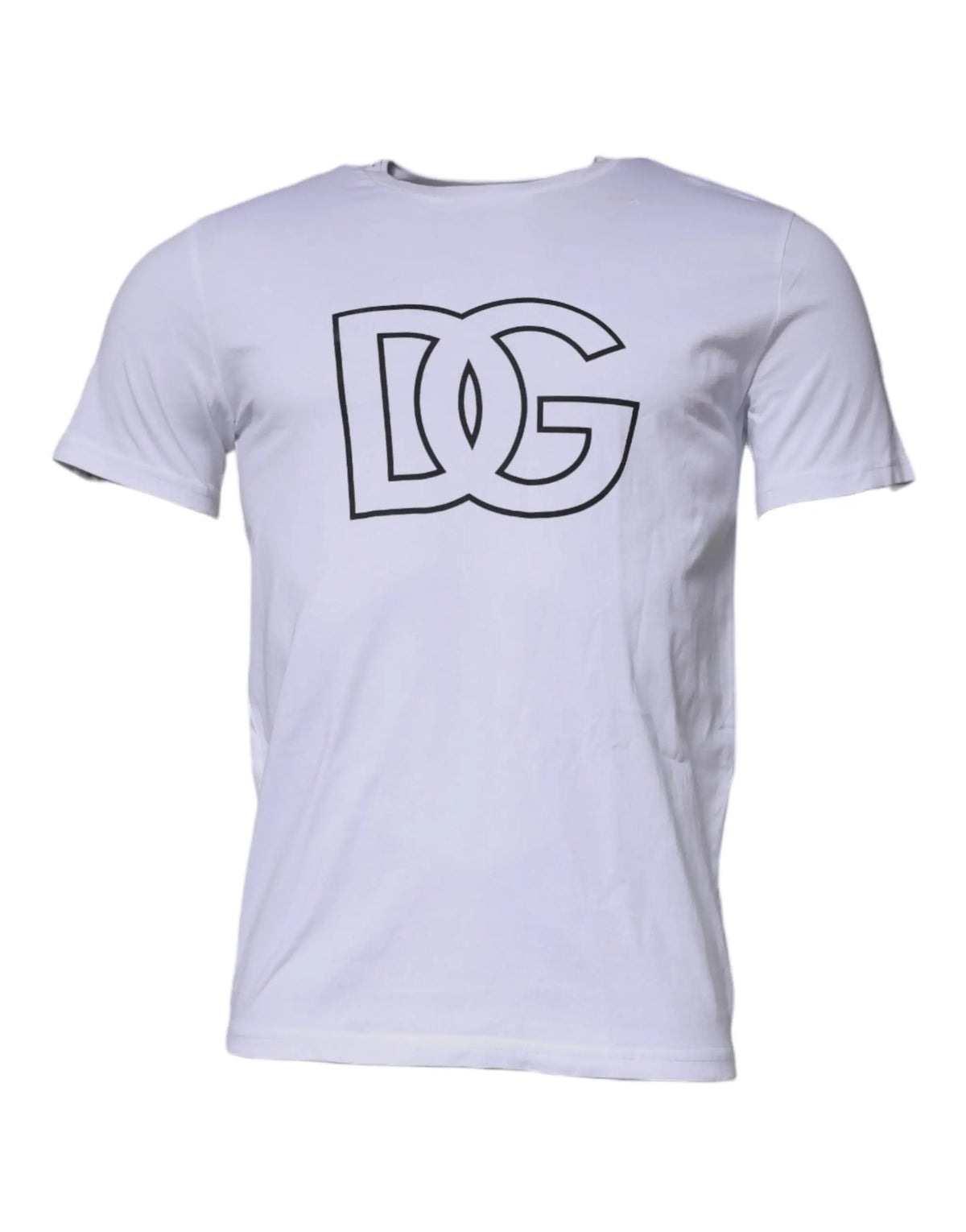 T-shirt blanc dolce & gabbana en coton avec logo dg noir contour épais sur la poitrine manches courtes