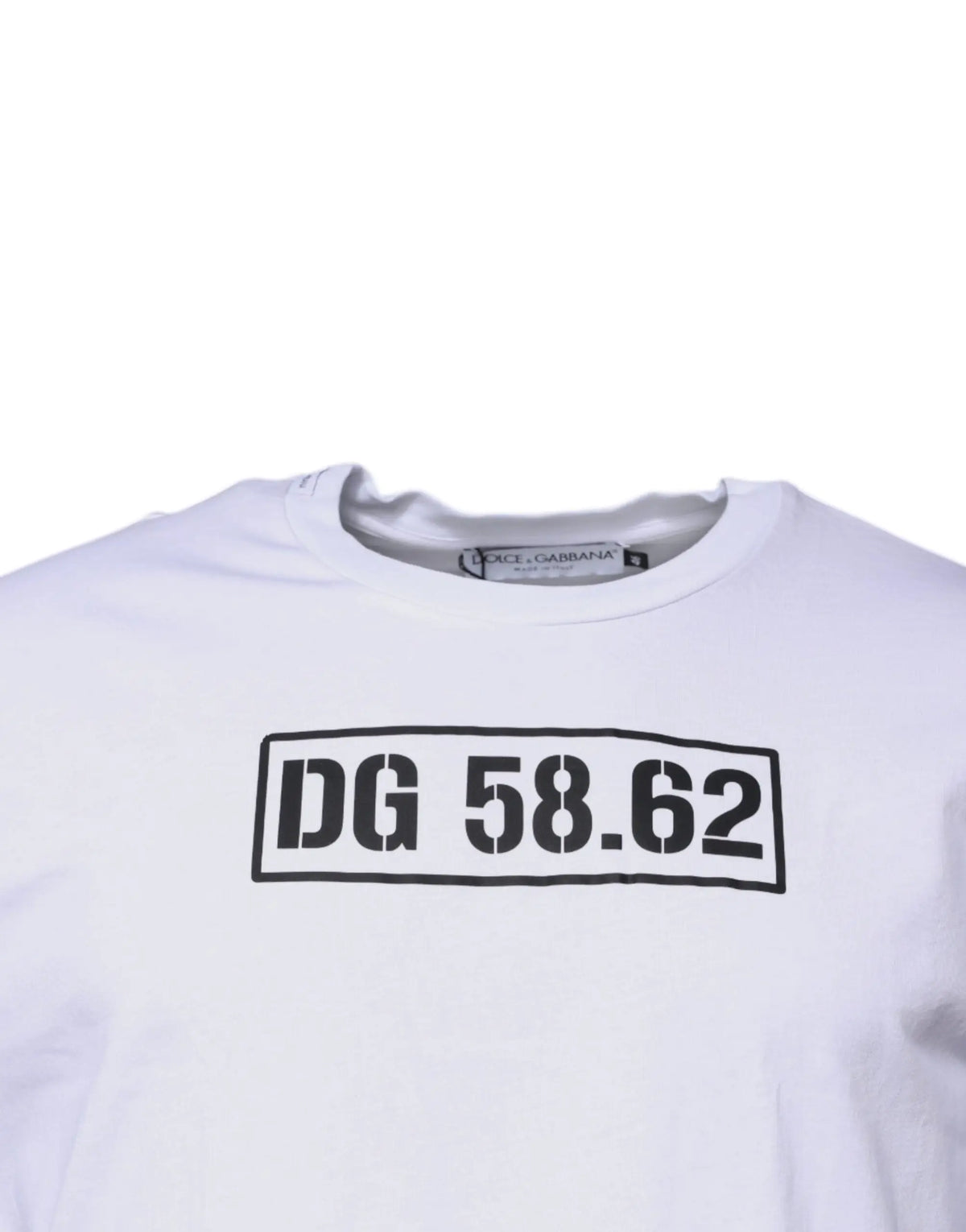 T-shirt blanc dolce & gabbana en coton avec graphique noir dg 58.62 imprimé poitrine style crew neck