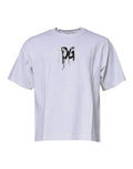 Dolce & gabbana t-shirt blanc oversized en coton avec logo dg noir en motif coulure sur la poitrine